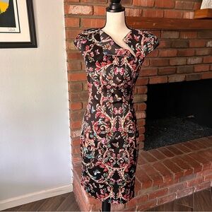 Just Cavalli Floral Butterfly Print Cap Sleeve Shift Dress Sz 4